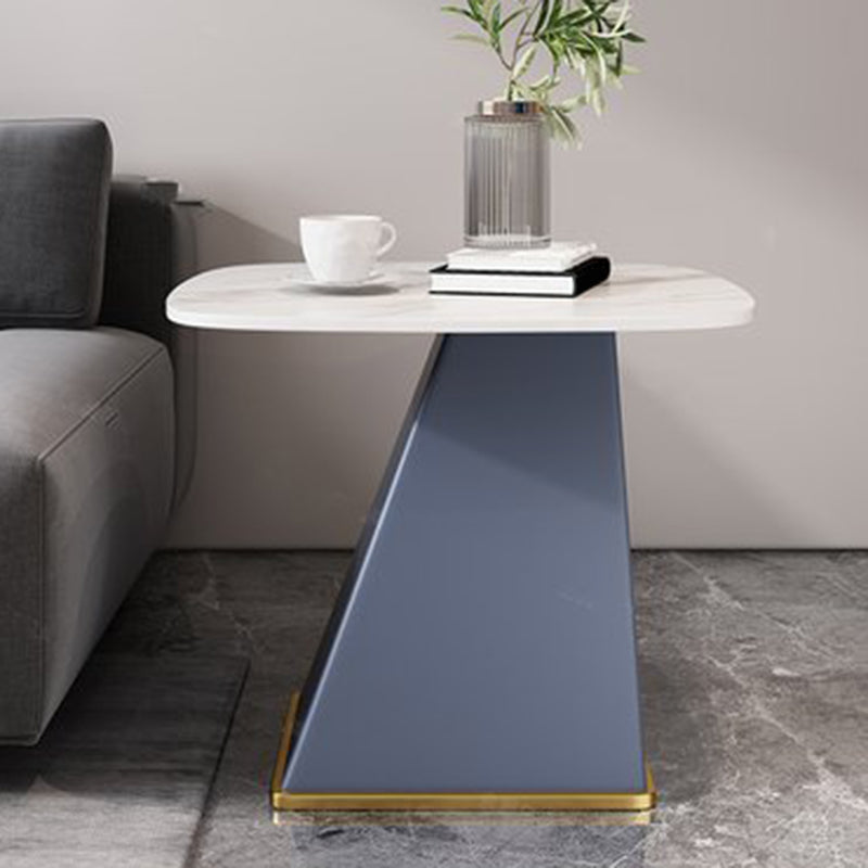 Rectangular Stone End Table Modernism Pedestal Side Table, 23.6" W x 19.7" D x 23.6" H