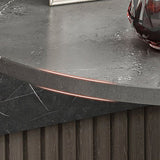 Faux Stone Round End Table Shelf Included Side Table in Black/Grey