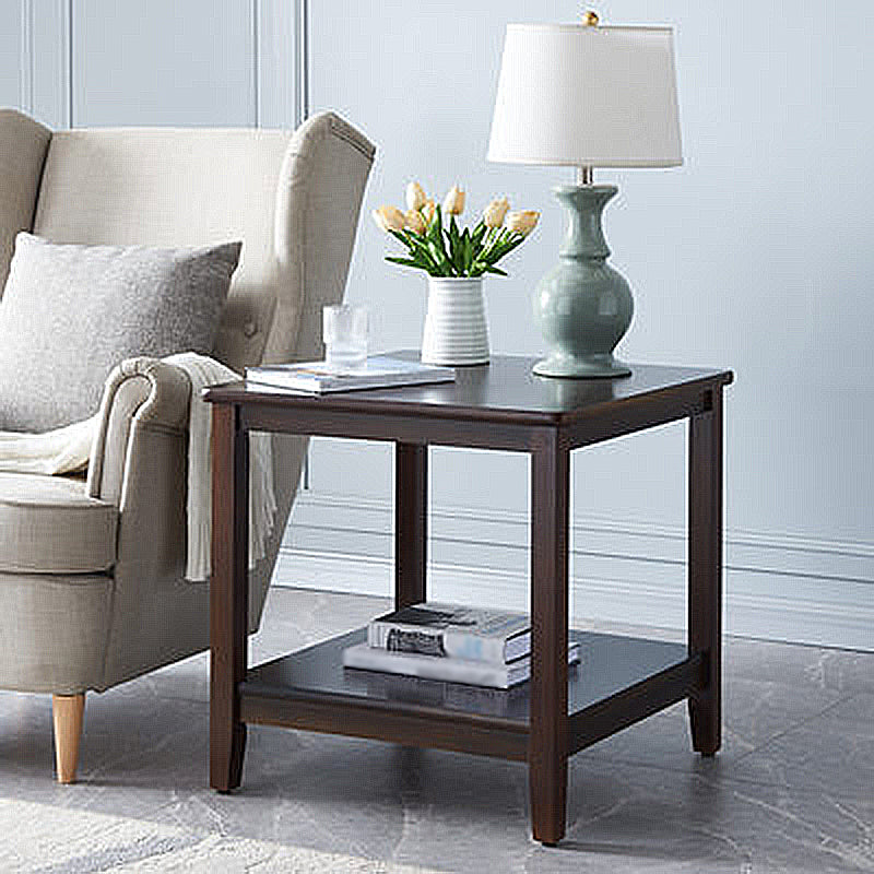 Farmhouse Square Wood Top End Table Double Tier Sofa Side Table with Storage