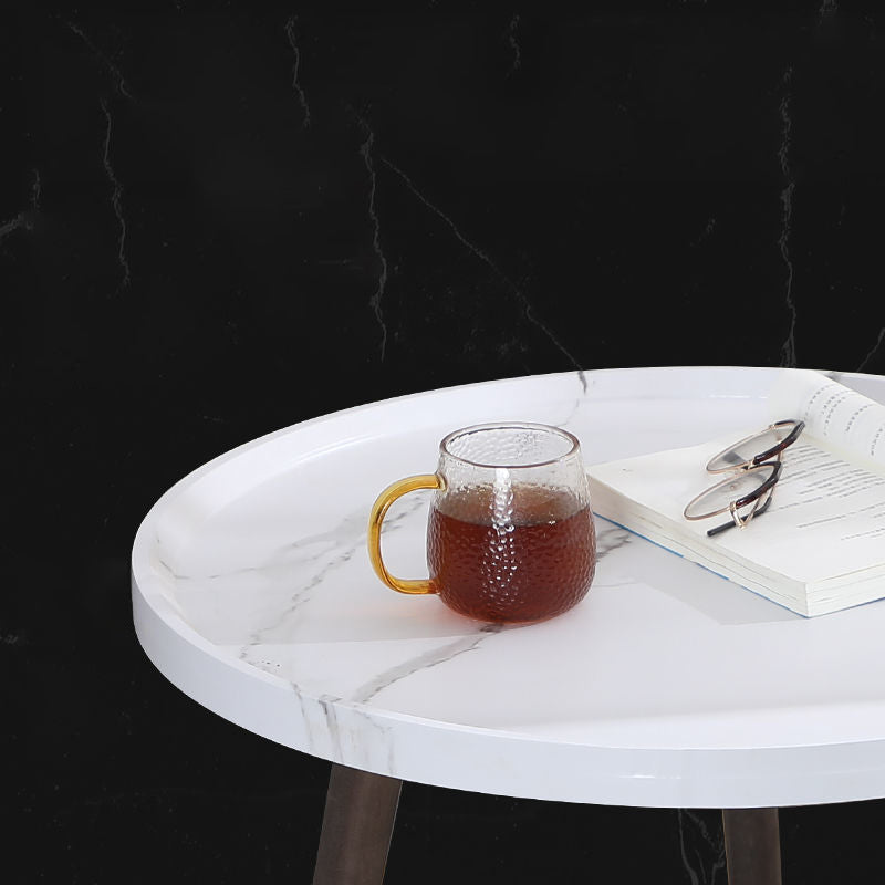 モダンラウンド/楕円形の木材エンドテーブルトレイトップソファサイドテーブルブラック/ホワイト/ブラウン