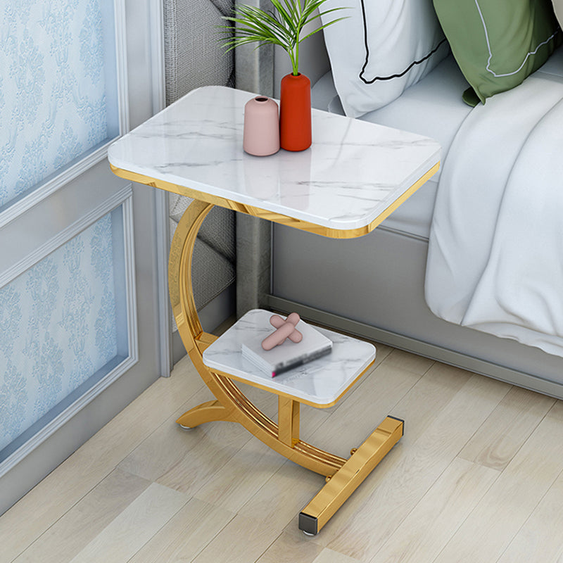 Modern Style Iron Base Slab White/white Gold/black Gold Table Top Rectangular Side Table