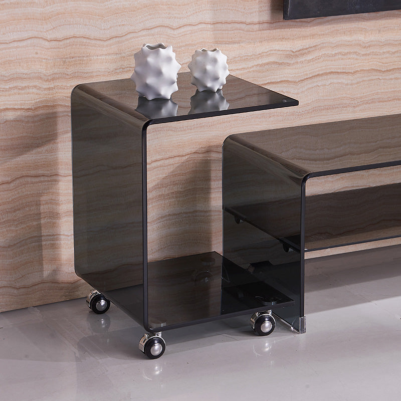Modern Black/Clear Glass Bed Nightstand Shelving Bedside Cabinet
