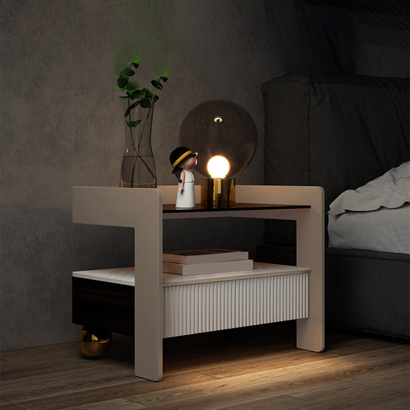 18.89 "Alto 1 - Cajón nocturno moderno de vidrio con almacenamiento abierto