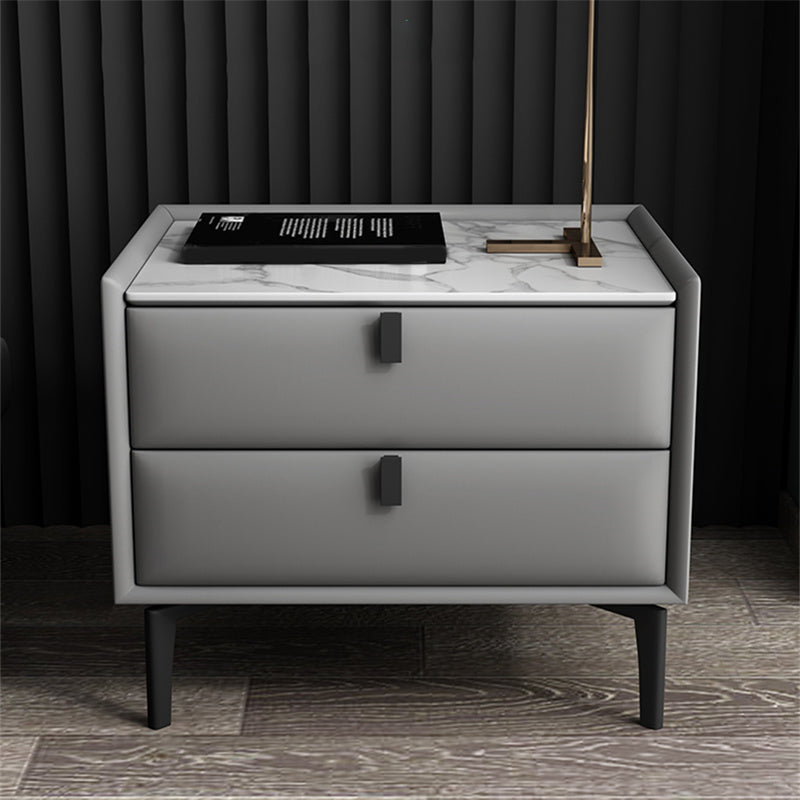 Solid Wood Bedside Table, Modern 2 - Drawer Stone Top Nightstand Clearhalo 'Bedroom Furniture' 'furn' 'furn_night_stand' 'Furniture' 'night_stand' 'Nightstands' 5413524