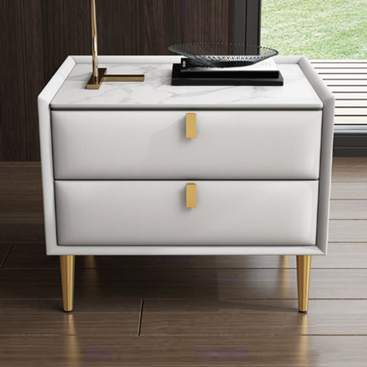 Solid Wood Bedside Table, Modern 2 - Drawer Stone Top Nightstand Clearhalo 'Bedroom Furniture' 'furn' 'furn_night_stand' 'Furniture' 'night_stand' 'Nightstands' 5413526