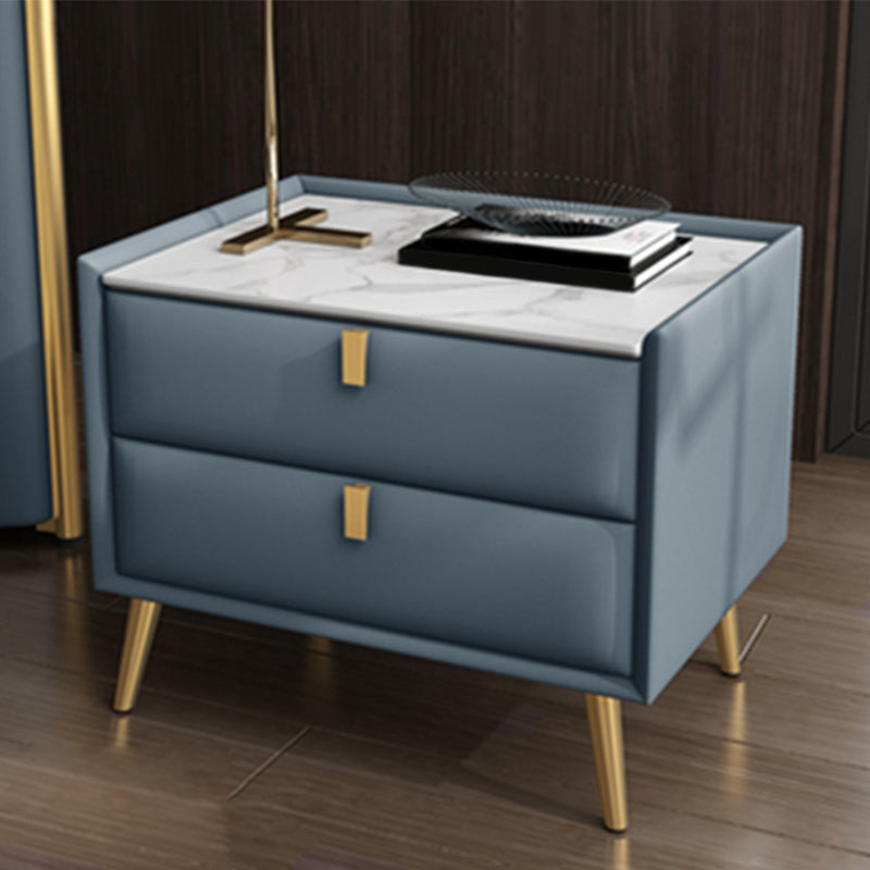 Solid Wood Bedside Table, Modern 2 - Drawer Stone Top Nightstand Blue Gold Clearhalo 'Bedroom Furniture' 'furn' 'furn_night_stand' 'Furniture' 'night_stand' 'Nightstands' 5413527