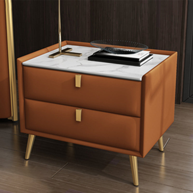 Solid Wood Bedside Table, Modern 2 - Drawer Stone Top Nightstand Orange Gold Clearhalo 'Bedroom Furniture' 'furn' 'furn_night_stand' 'Furniture' 'night_stand' 'Nightstands' 5413528