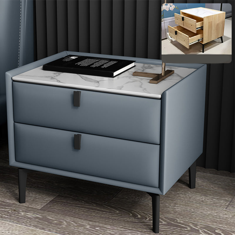Solid Wood Bedside Table, Modern 2 - Drawer Stone Top Nightstand Blue Black Clearhalo 'Bedroom Furniture' 'furn' 'furn_night_stand' 'Furniture' 'night_stand' 'Nightstands' 5413530