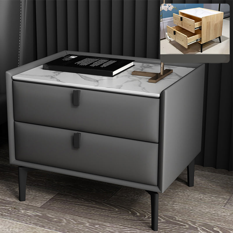 Solid Wood Bedside Table, Modern 2 - Drawer Stone Top Nightstand Dark Gray Black Clearhalo 'Bedroom Furniture' 'furn' 'furn_night_stand' 'Furniture' 'night_stand' 'Nightstands' 5413531
