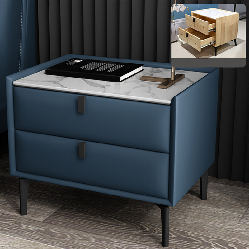 Solid Wood Bedside Table, Modern 2 - Drawer Stone Top Nightstand Dark Blue Black Clearhalo 'Bedroom Furniture' 'furn' 'furn_night_stand' 'Furniture' 'night_stand' 'Nightstands' 5413534