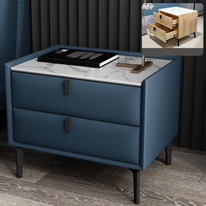 Solid Wood Bedside Table, Modern 2 - Drawer Stone Top Nightstand Dark Blue Black Clearhalo 'Bedroom Furniture' 'furn' 'furn_night_stand' 'Furniture' 'night_stand' 'Nightstands' 5413534