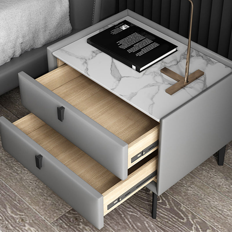 Solid Wood Bedside Table, Modern 2 - Drawer Stone Top Nightstand Clearhalo 'Bedroom Furniture' 'furn' 'furn_night_stand' 'Furniture' 'night_stand' 'Nightstands' 5413535