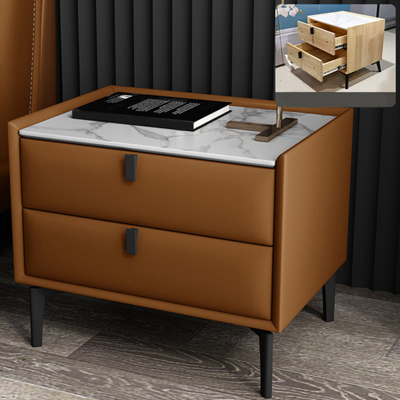 Solid Wood Bedside Table, Modern 2 - Drawer Stone Top Nightstand Orange Black Clearhalo 'Bedroom Furniture' 'furn' 'furn_night_stand' 'Furniture' 'night_stand' 'Nightstands' 5413536