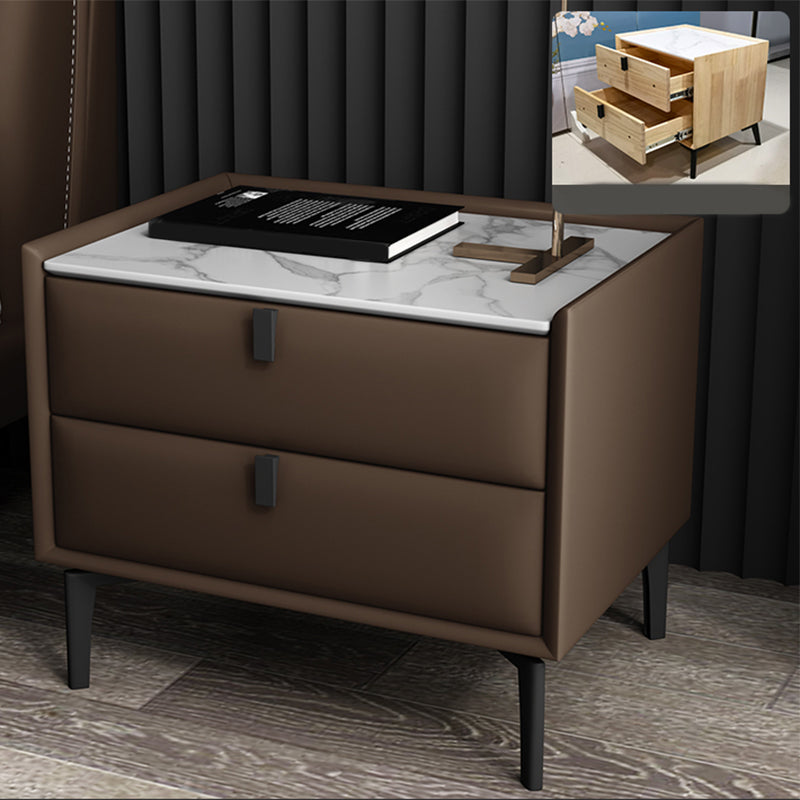 Solid Wood Bedside Table, Modern 2 - Drawer Stone Top Nightstand Coffee Black Clearhalo 'Bedroom Furniture' 'furn' 'furn_night_stand' 'Furniture' 'night_stand' 'Nightstands' 5413538