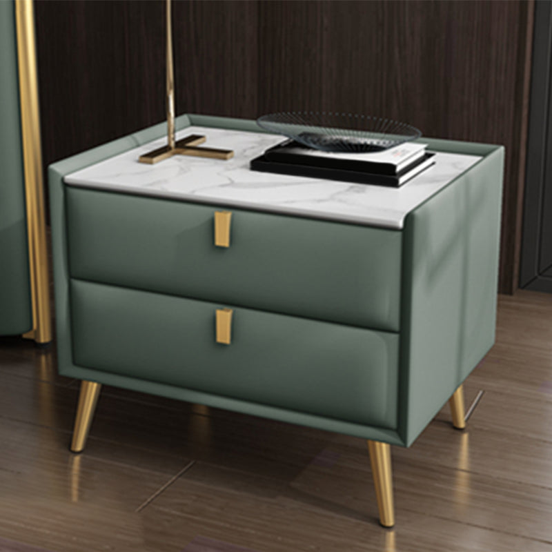 Solid Wood Bedside Table, Modern 2 - Drawer Stone Top Nightstand Avocado Green Gold Clearhalo 'Bedroom Furniture' 'furn' 'furn_night_stand' 'Furniture' 'night_stand' 'Nightstands' 5413541