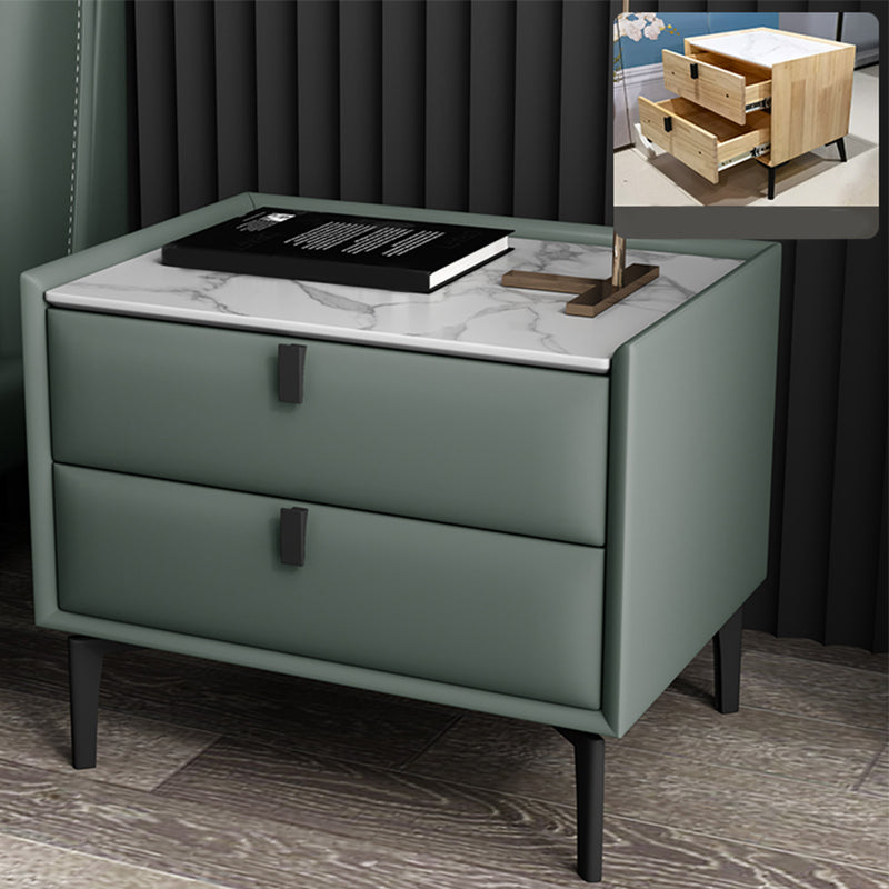 Solid Wood Bedside Table, Modern 2 - Drawer Stone Top Nightstand Avocado Green Black Clearhalo 'Bedroom Furniture' 'furn' 'furn_night_stand' 'Furniture' 'night_stand' 'Nightstands' 5413543