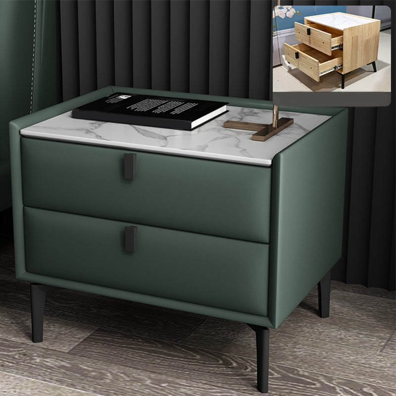 Solid Wood Bedside Table, Modern 2 - Drawer Stone Top Nightstand Blackish Green Black Clearhalo 'Bedroom Furniture' 'furn' 'furn_night_stand' 'Furniture' 'night_stand' 'Nightstands' 5413546