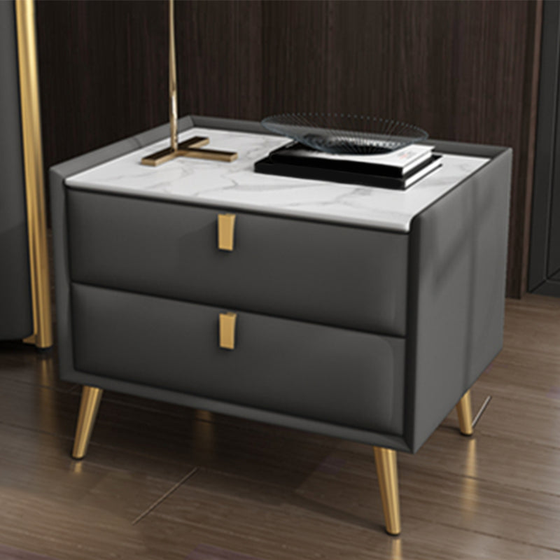 Solid Wood Bedside Table, Modern 2 - Drawer Stone Top Nightstand Dark Gray Gold Clearhalo 'Bedroom Furniture' 'furn' 'furn_night_stand' 'Furniture' 'night_stand' 'Nightstands' 5413550