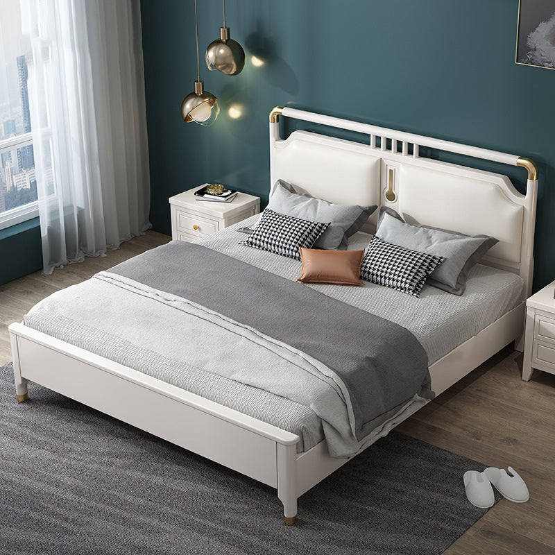Glam Rubberwood Open-Frame Bed 45.28-Inch H White Bed Frame with Headboard Clearhalo 'Bedroom Furniture' 'Beds' 'furn' 'furn_beds' 'Furniture' 5415916