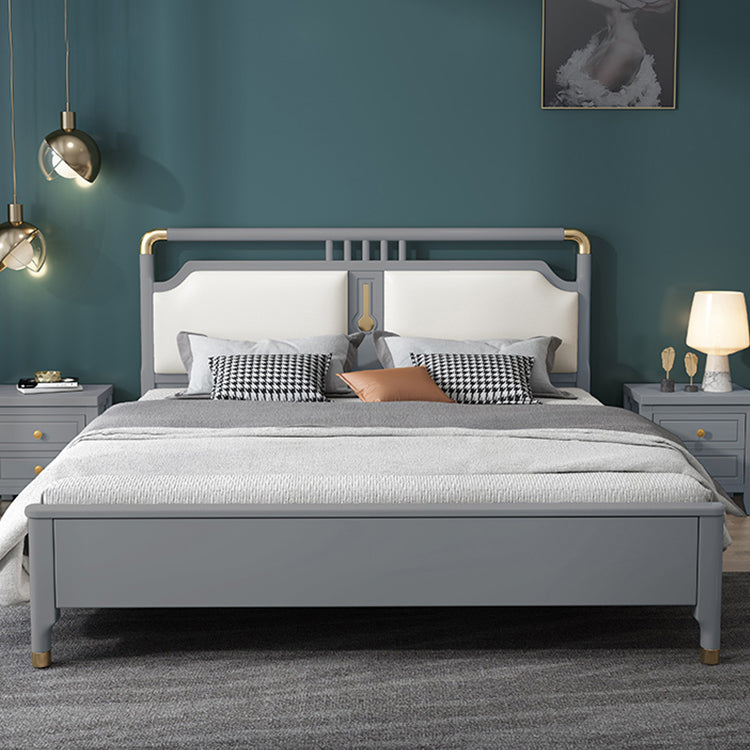 Glam Rubberwood Open-Frame Bed 45.28-Inch H White Bed Frame with Headboard Grey Clearhalo 'Bedroom Furniture' 'Beds' 'furn' 'furn_beds' 'Furniture' 5415919
