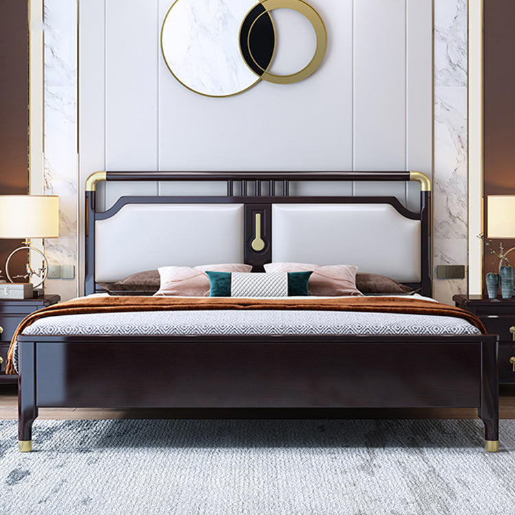 Glam Rubberwood Open-Frame Bed 45.28-Inch H White Bed Frame with Headboard Walnut Clearhalo 'Bedroom Furniture' 'Beds' 'furn' 'furn_beds' 'Furniture' 5415920