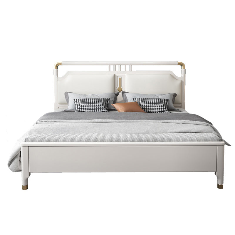 Glam Rubberwood Open-Frame Bed 45.28-Inch H White Bed Frame with Headboard Clearhalo 'Bedroom Furniture' 'Beds' 'furn' 'furn_beds' 'Furniture' 5415922