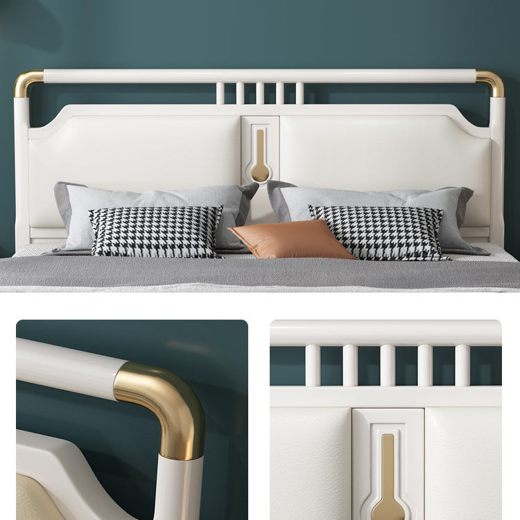 Glam Rubberwood Open-Frame Bed 45.28-Inch H White Bed Frame with Headboard Clearhalo 'Bedroom Furniture' 'Beds' 'furn' 'furn_beds' 'Furniture' 5415924