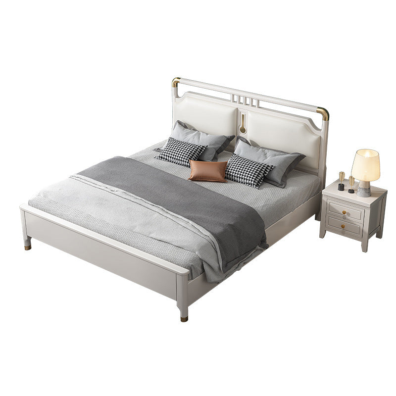 Glam Rubberwood Open-Frame Bed 45.28-Inch H White Bed Frame with Headboard Clearhalo 'Bedroom Furniture' 'Beds' 'furn' 'furn_beds' 'Furniture' 5415928