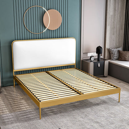 Metal Low Profile Bed Frame 43.31-inch H Wire-Grid Bed with Headboard White-Gold Clearhalo 'Bedroom Furniture' 'Beds' 'furn' 'furn_beds' 'Furniture' 5415977