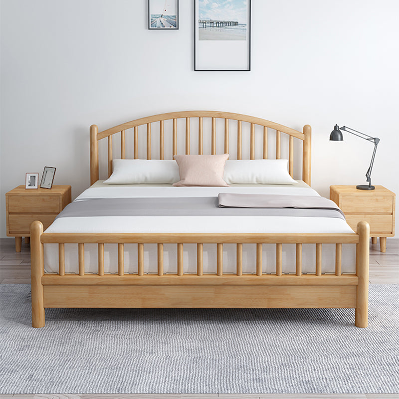 Scandinavian Natural Rubberwood Bed with Arched Slat Headboard Clearhalo 'Bedroom Furniture' 'Beds' 'furn' 'furn_beds' 'Furniture' 5416028