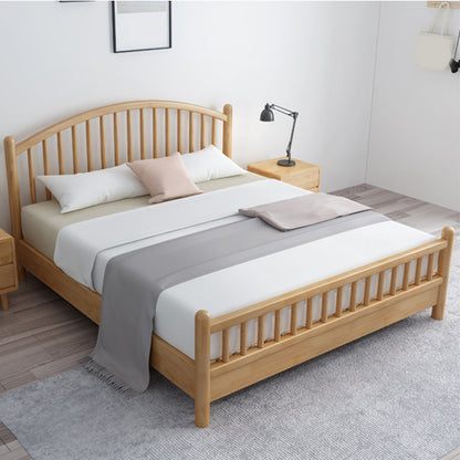 Scandinavian Natural Rubberwood Bed with Arched Slat Headboard Bed & Mattress Clearhalo 'Bedroom Furniture' 'Beds' 'furn' 'furn_beds' 'Furniture' 5416029