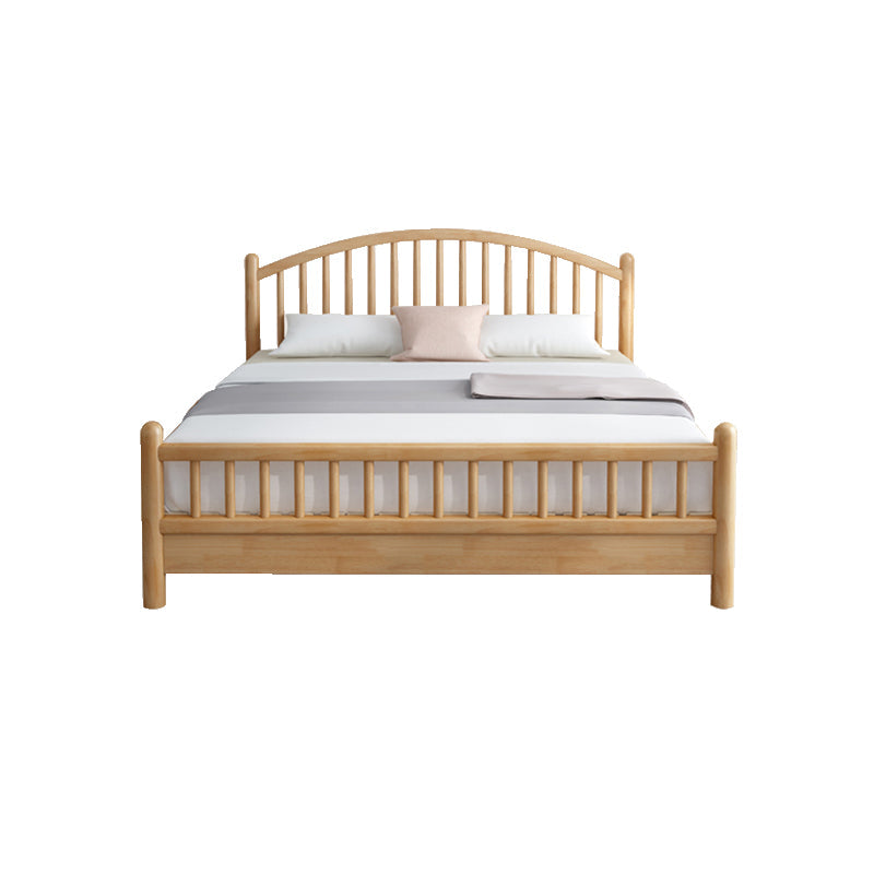 Scandinavian Natural Rubberwood Bed with Arched Slat Headboard Clearhalo 'Bedroom Furniture' 'Beds' 'furn' 'furn_beds' 'Furniture' 5416032