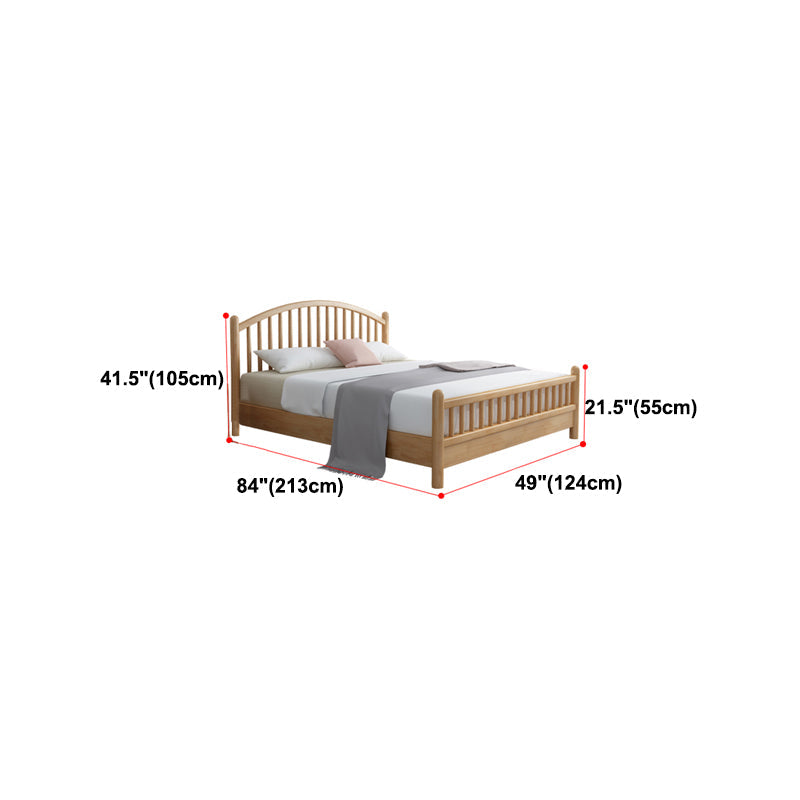 Scandinavian Natural Rubberwood Bed with Arched Slat Headboard Clearhalo 'Bedroom Furniture' 'Beds' 'furn' 'furn_beds' 'Furniture' 5416036
