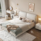 Letto moderno a pannello in legno beige vera pelle di pelle standard con testiera imbottita