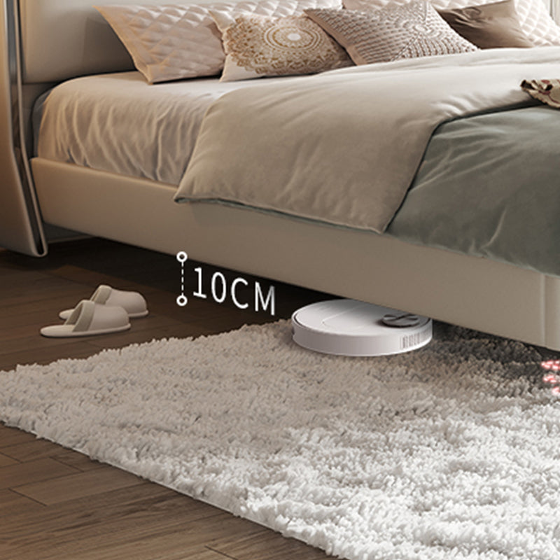 Letto moderno a pannello in legno beige vera pelle di pelle standard con testiera imbottita