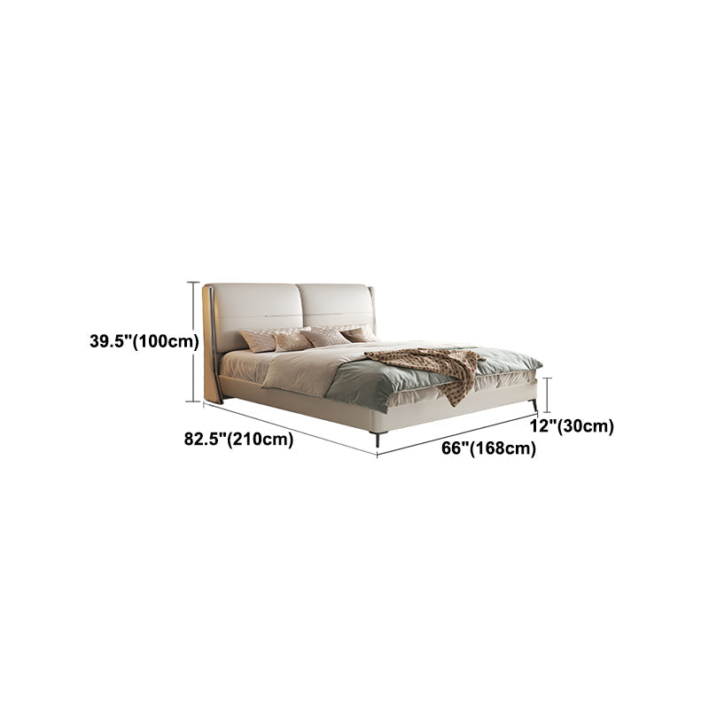 Letto moderno a pannello in legno beige vera pelle di pelle standard con testiera imbottita