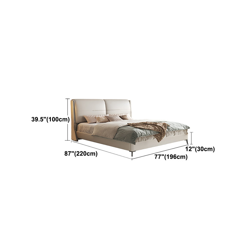 Letto moderno a pannello in legno beige vera pelle di pelle standard con testiera imbottita