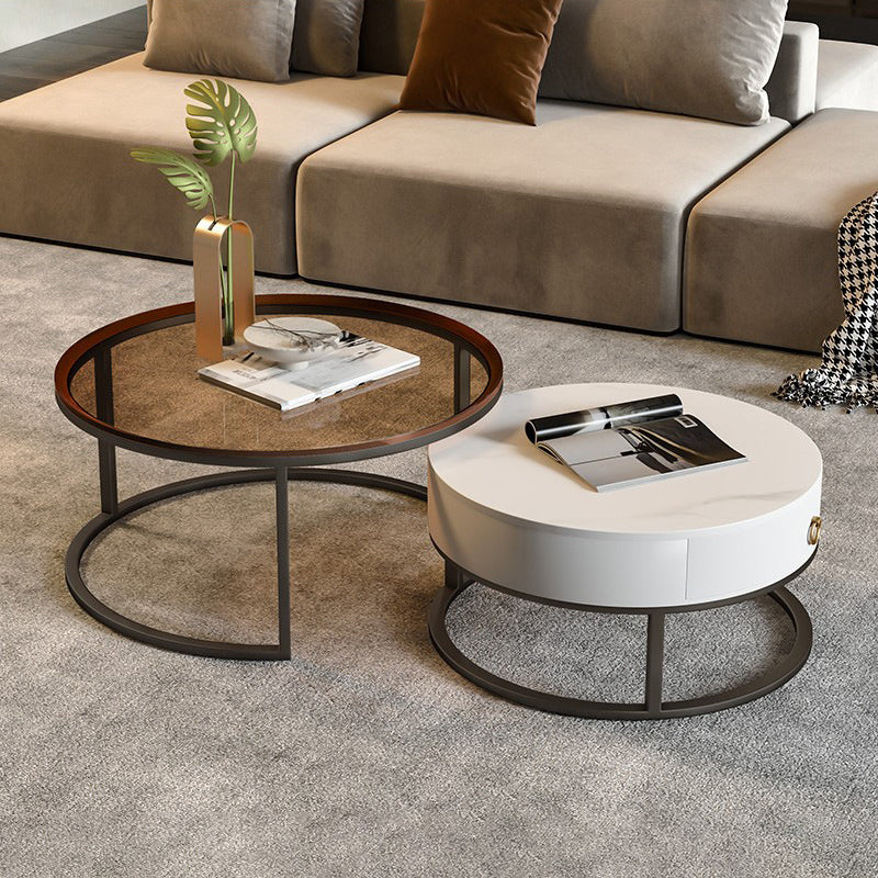 Rahmen-Basis-Design, runder Glas-/Kunsttisch, Couchtisch mit Metallbasis