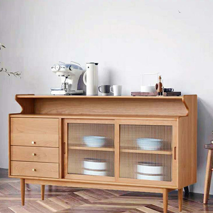 Contemporary Wood Sideboard Doors and 2 Drawer Cupboard for Living Room 59"L x 16"W x 35"H Cherry Wood Clearhalo 'buffet_sideboard' 'Buffets & Sideboards' 'furn' 'furn_buffet_sideboard' 'Furniture' 'Kitchen & Dining Furniture' 5418920