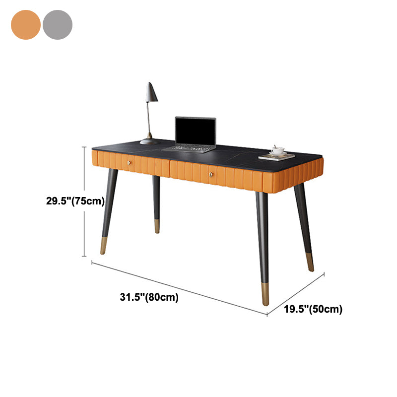 Contemporary Office Desk Sintered Stone Desktop with 2 Drawers Black Table Leg Desk Clearhalo 'furn' 'furn_office_desk' 'Furniture' 'Office Desks' 'Office Furniture' 'office_desk' 5419223