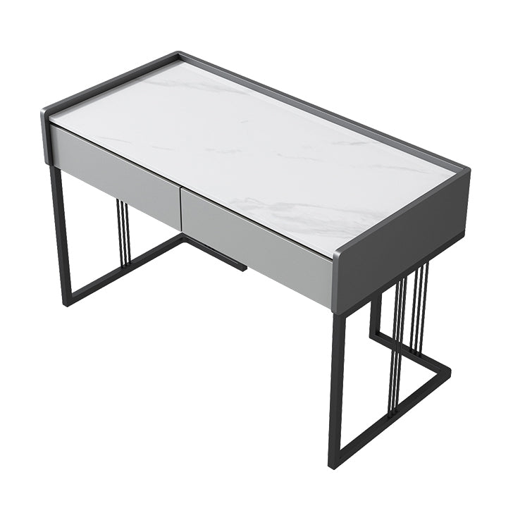 Modern 2-drawer Office Desk Sintered Stone Rectangular Desk for Home White Clearhalo 'furn' 'furn_office_desk' 'Furniture' 'Office Desks' 'Office Furniture' 'office_desk' 5419227
