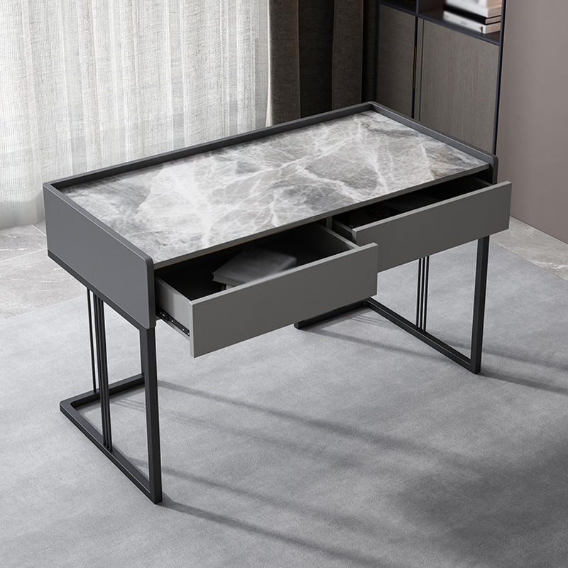 Modern 2-drawer Office Desk Sintered Stone Rectangular Desk for Home 39.4"L x 19.7"W x 29.5"H Gray Clearhalo 'furn' 'furn_office_desk' 'Furniture' 'Office Desks' 'Office Furniture' 'office_desk' 5419229