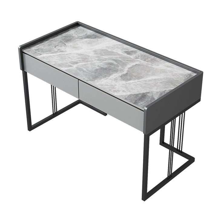 Modern 2-drawer Office Desk Sintered Stone Rectangular Desk for Home 31.5"L x 19.7"W x 29.5"H Gray Clearhalo 'furn' 'furn_office_desk' 'Furniture' 'Office Desks' 'Office Furniture' 'office_desk' 5419231