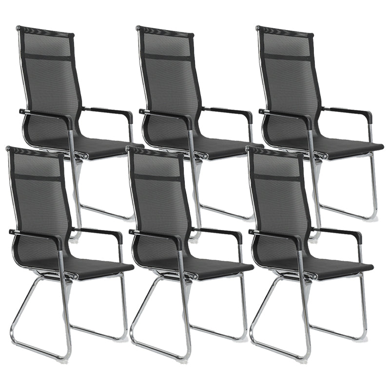 Silver Metal Modern Conference Chair Mid-Back / High Back Mesh and Leather Chair Matte Black 6 Piece Set Clearhalo 'furn' 'furn_office_chair' 'Furniture' 'Office Chairs' 'Office Furniture' 'office_chair' 5419288