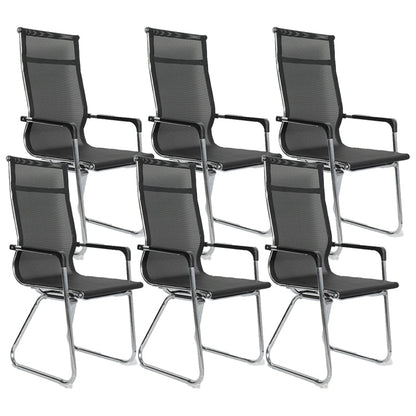 Silver Metal Modern Conference Chair Mid-Back / High Back Mesh and Leather Chair Matte Black 6 Piece Set Clearhalo 'furn' 'furn_office_chair' 'Furniture' 'Office Chairs' 'Office Furniture' 'office_chair' 5419288