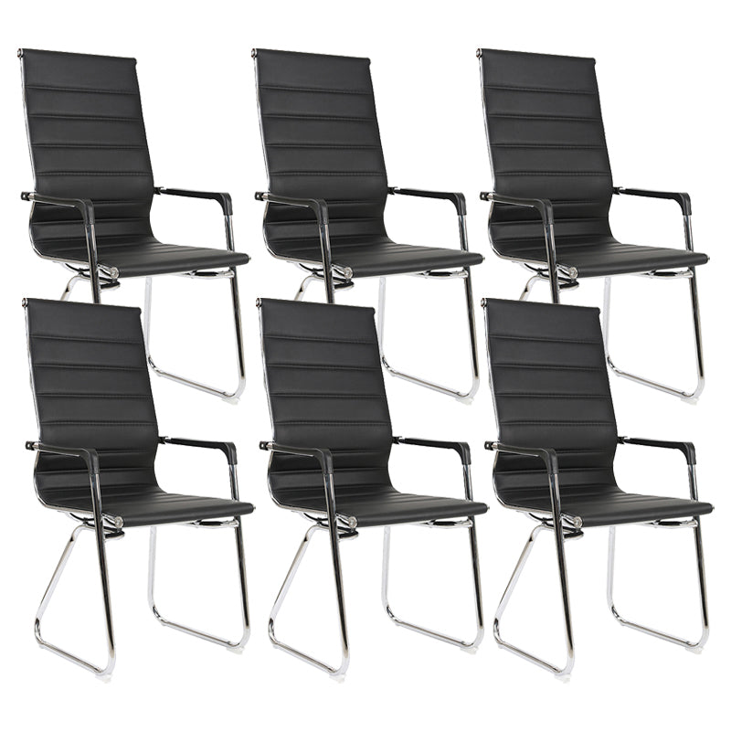Silver Metal Modern Conference Chair Mid-Back / High Back Mesh and Leather Chair Gloss Black 6 Piece Set Clearhalo 'furn' 'furn_office_chair' 'Furniture' 'Office Chairs' 'Office Furniture' 'office_chair' 5419292