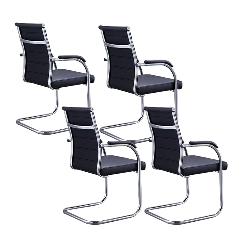 Silver Metal Modern Office Chair Mid and High Back Mesh and Leather Conference Chair Black 4 Piece Set Mid-Back (14-22 in.) Clearhalo 'furn' 'furn_office_chair' 'Furniture' 'Office Chairs' 'Office Furniture' 'office_chair' 5419373