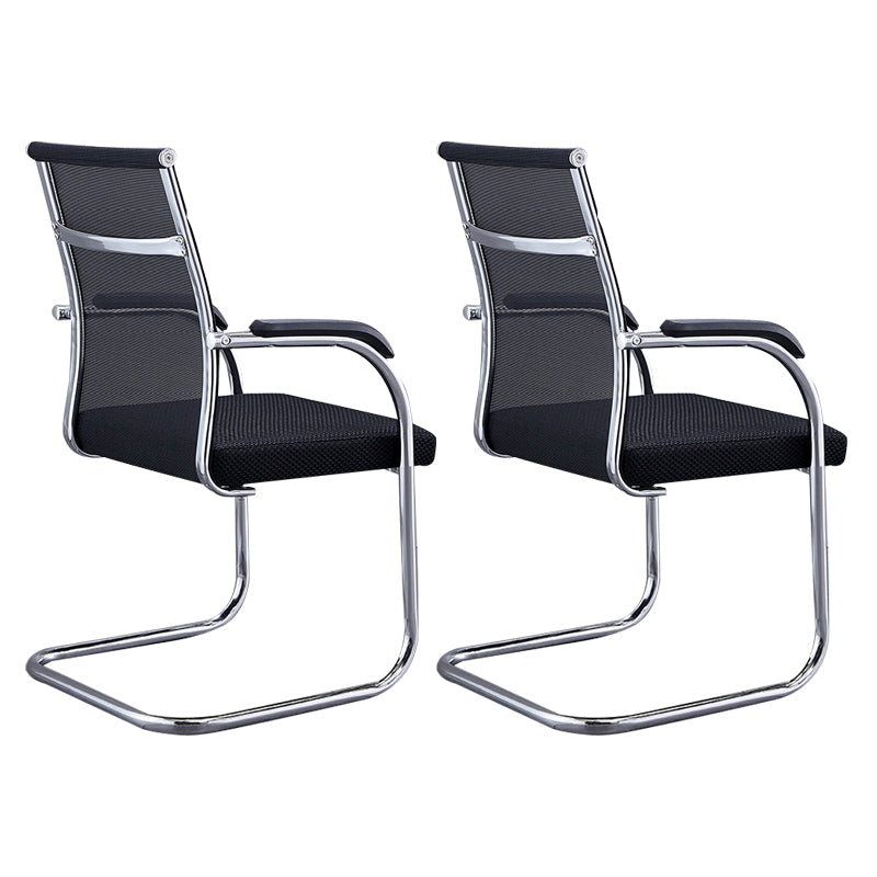 Silver Metal Modern Office Chair Mid and High Back Mesh and Leather Conference Chair Matte Black 2 Piece Set Mid-Back (14-22 in.) Clearhalo 'furn' 'furn_office_chair' 'Furniture' 'Office Chairs' 'Office Furniture' 'office_chair' 5419384