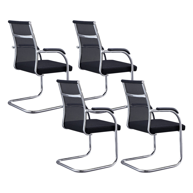 Silver Metal Modern Office Chair Mid and High Back Mesh and Leather Conference Chair Matte Black 4 Piece Set Mid-Back (14-22 in.) Clearhalo 'furn' 'furn_office_chair' 'Furniture' 'Office Chairs' 'Office Furniture' 'office_chair' 5419386