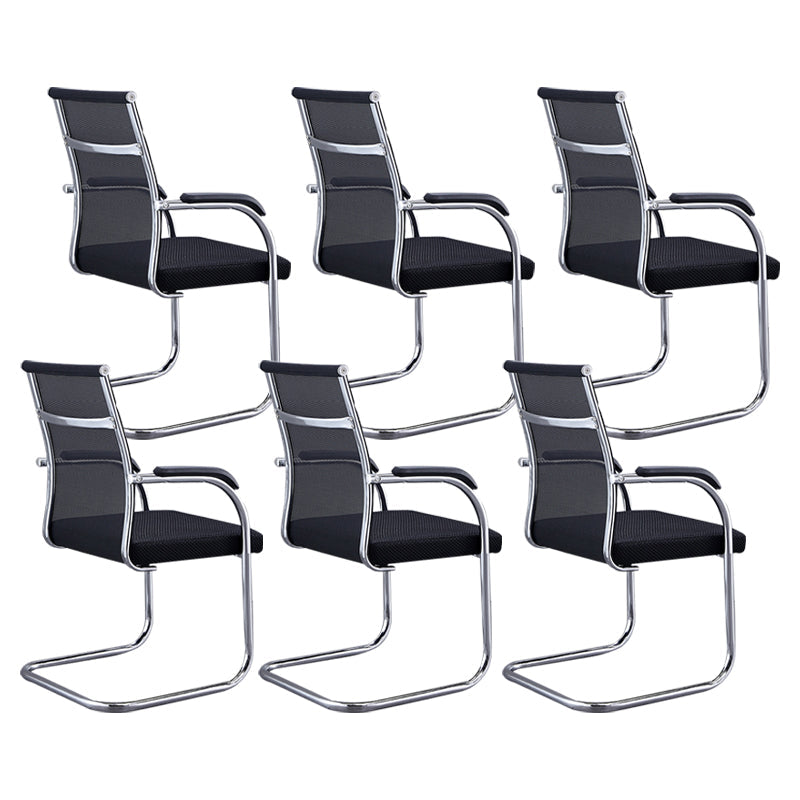Silver Metal Modern Office Chair Mid and High Back Mesh and Leather Conference Chair Matte Black 6 Piece Set Mid-Back (14-22 in.) Clearhalo 'furn' 'furn_office_chair' 'Furniture' 'Office Chairs' 'Office Furniture' 'office_chair' 5419388